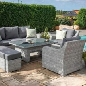 Maze Ascot Grey Rattan 3 Seater Sofa Rising Table Garden Dining Set