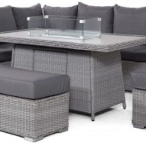 Maze Ascot Grey Rattan Fire Pit Table Corner Garden Dining Set