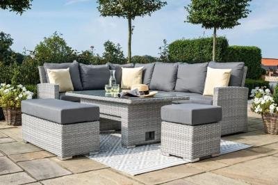Maze Ascot Grey Rattan Rising Table Corner Garden Dining Set