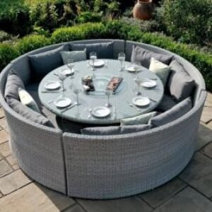 Maze Ascot Grey Rattan Sofa Round Rising Table Garden Dining Set