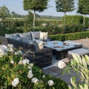 Maze Kingston Brown Rattan Deluxe Square Rising Table Corner Garden Dining Set
