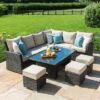 Maze Kingston Brown Rattan Rising Table Corner Garden Dining Set - LH