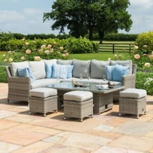Maze Oxford Grey Rattan Corner Rising Table with Ice Bucket Garden Dining Set