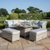 Maze Oxford Royal Grey Rattan Square Fire Pit Table Corner Garden Dining Set