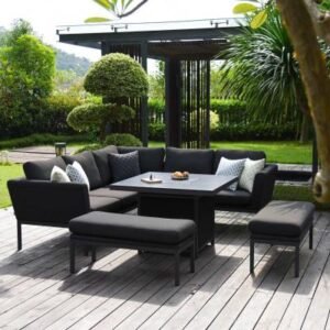 Maze Pulse Charcoal Square Fire Pit Table Corner Garden Dining Set