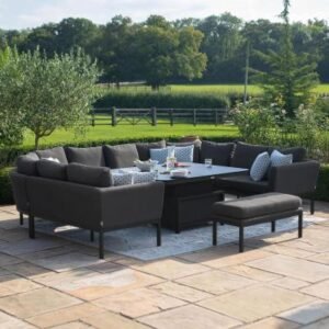 Maze Pulse Charcoal U Shape Rising Table Corner Garden Dining Sofa Set with Bench