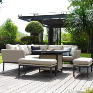 Maze Pulse Oatmeal 8 Seater Square Fire Pit Table Corner Garden Sofa Dining Set