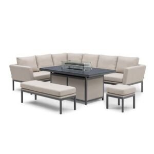 Maze Pulse Oatmeal Fire Pit Table Corner Garden Dining Set