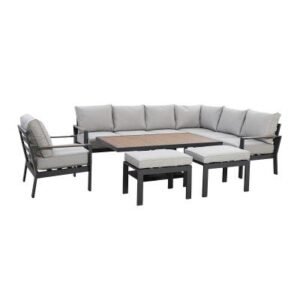 Maze Vancouver Dove Grey Rising Table Corner Garden Dining Set with Armchair