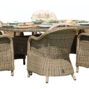 Maze Winchester Heritage Natural Rattan 6 Seater Oval Fire Pit Table Garden Dining Set