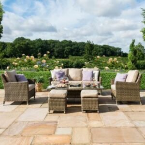 Maze Winchester Natural Rattan 6 Seater Rising Table with Ice Bucket Garden Dining Sofa Set