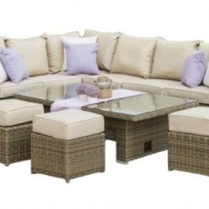 Maze Winchester Natural Rattan Rising Table Corner Garden Dining Set