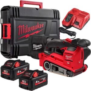 Milwaukee M18 FBTS75 Fuel 18v Cordless Brushless 75mm Belt Sander 2 x 5.5ah Li-ion Battery Charger Case