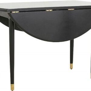 NORDAL AHR Black Mango Wood Round Drop Leaf Dining Table - 6 Seater