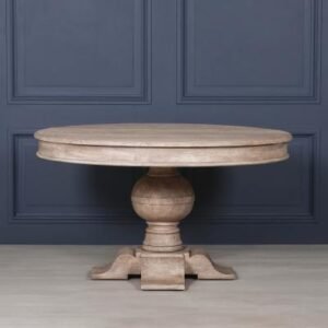 Rustic Acacia Wood 4 Seater Round Ball Dining Table