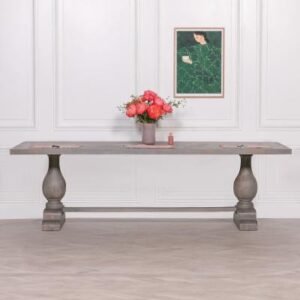 Rustic Grey Washed Mango Wood 12 Seater Double Pedestal Dining Table - 260cm