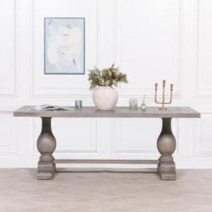 Rustic Grey Washed Mango Wood 8 Seater Double Pedestal Dining Table - 210cm