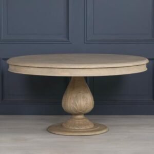 Rustic Light Wood 6 Seater Round Pedestal Dining Table - 150cm