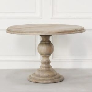 Rustic Mango Wood 4 Seater Round Pedestal Dining Table - 120cm