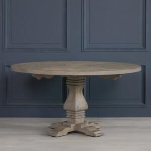 Rustic Mango Wood 6 Seater Round Pedestal Dining Table - 151cm