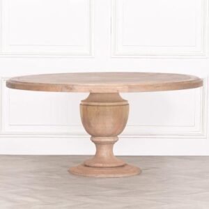 Rustic Mango Wood 8 Seater Round Pedestal Dining Table - 162cm