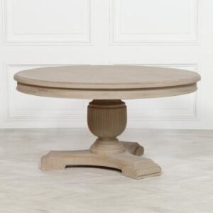 Rustic White Cedar 6 Seater Round Pedestal Dining Table - 150cm