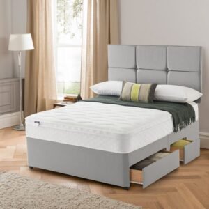 Silentnight Rio Miracoil Cushion Top Divan Bed Set, Double, 2 Drawers + 2 Half Drawers, Matching Castello Headboard, Slate Grey