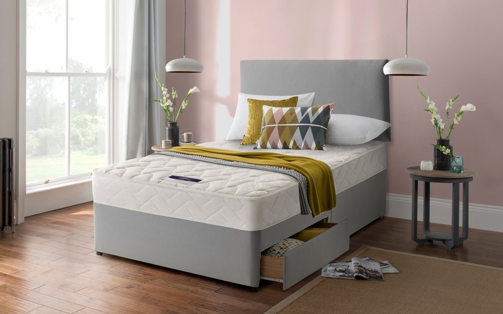 Silentnight Vilana Limited Edition Miracoil Divan Bed Set, Small Double, 2 Drawers, No Headboard Required, Sandstone