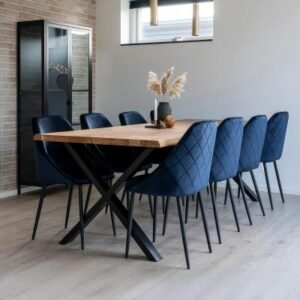 Toulon Natural Oak 10 Seater Dining Table with Black Cross Legs - 240cm