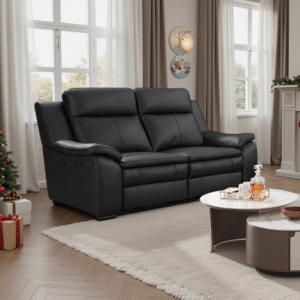 Boston Genuine Leather Electric Recliner Sofa Black 2 Seater