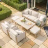Burford Garden Dining Sofa Set - 3 Seater - Rising Table - Ceramic Top - Almond