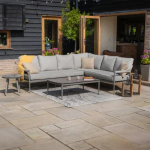 Florence Large Corner Garden Sofa Set - Coffee Table - Ceramic Top - Cool Linen