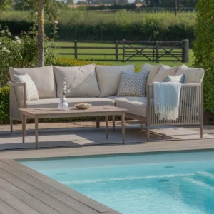 Havana Small Corner Garden Sofa Set - Coffee Table - Natural Linen