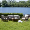 Hunterton Garden Lounge Sofa Set - 2 Seater - with Square Coffee Table - Acacia Wood and Rope