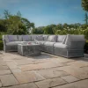 Maldives Large Corner Garden Sofa Set - Coffee Table - Ceramic Top - Cool Linen