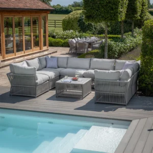 Maldives U Shape Garden Sofa Set - Coffee Table - Ceramic Top - Cool Linen