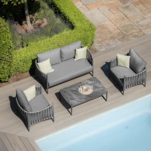 Milan Garden Sofa Set - 2 Seater - Coffee Table - Ceramic Top - Charcoal