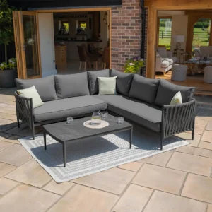 Milan Small Corner Garden Sofa Set - Coffee Table - Ceramic Top - Charcoal