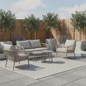 Monaco Garden Sofa Set - 2 Seater - Coffee Table - Ceramic Top - Cool Linen