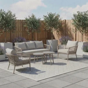 Monaco Garden Sofa Set - 3 Seater - Coffee Table - Ceramic Top - Cool Linen