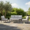 Montreal Garden Sofa Set - 3 Seater - Coffee Table - Ceramic Top - Cool Linen