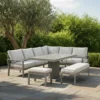 Montreal Large Corner Garden Dining Sofa Set - Rising Table - Ceramic Top - Cool Linen