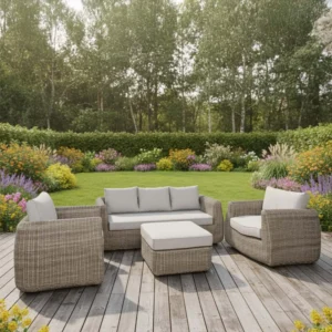 Skala Outdoor 3 Seater Sofa Set Light Rattan