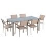Beliani Garden Dining Set 6 Seater Grosseto Tempered Glass Black/ Beige, Black
