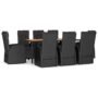 vidaXL 9 Piece Garden Dining Set Black Poly Rattan&Solid Wood Acacia, Black